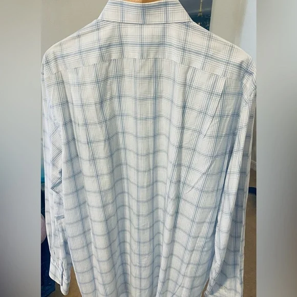 LACOSTE MENS CASUAL BUTTON DOWN SHIRT. BLUE WHITE PLAID SZ 44 P 25 LENGTH 32 EUC - Picture 6 of 6